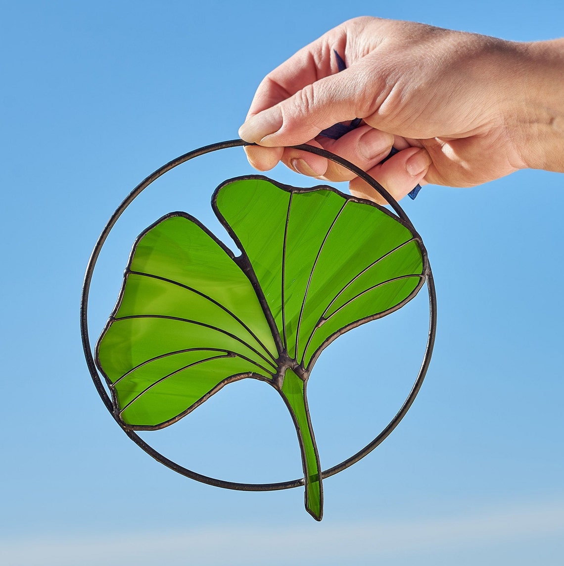 Stained Glass Ginkgo Leaf Stained Glass Suncatcher Window Etsy