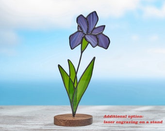 Violet Iris Stained Glass Suncatcher, Purple Flower Window Hanging for Home Decor, 9.4 Inch