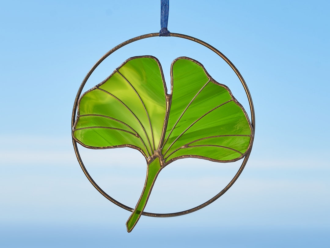 Stained Glass Ginkgo Leaf Stained Glass Suncatcher Window Decoration