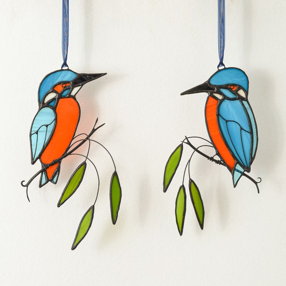 Buntglas-Sonnenfänger „Eisvogel“ – 21,6 Cm, Für Fenster – Bunte Lichtreflexe, Raumdekoration