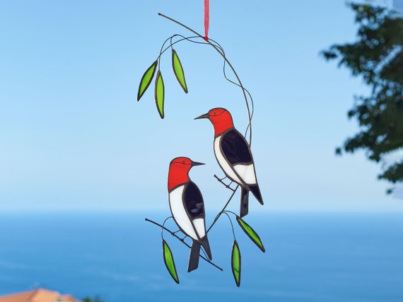 Glass Woodpecker On Branch Ornament With Glitter