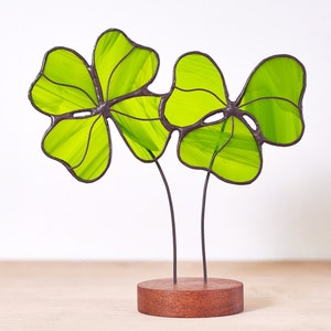 Stained glass Clover leaves on the wooden stand St Patrick's Day gift Stained glass suncatcher Window decoration Symbol of good luck image 7