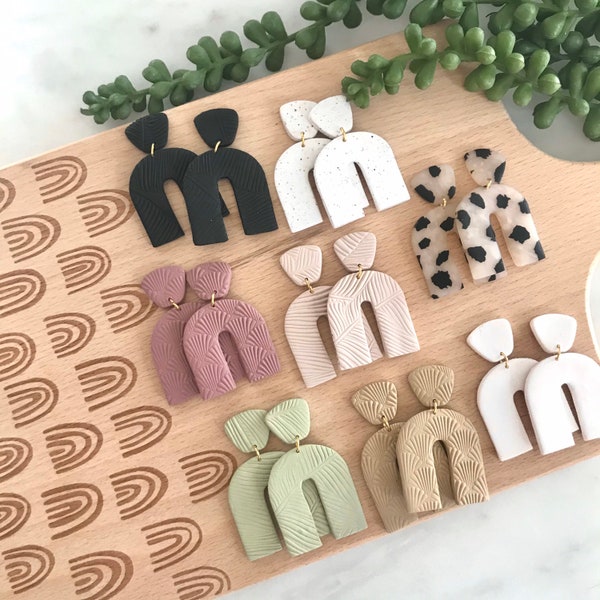 Polymer Clay Earrings | Neutral Arches | Lightweight | Statement Earring