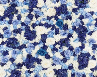 Indigo Blue Flower Wall Panel, 3D Silk Floral Backdrop (16x24 inches)
