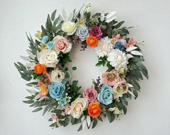 24" Faux Floral Wreath, Elegant Front Door Decor