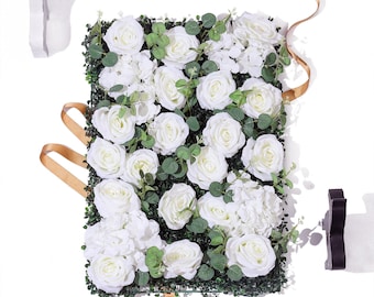 Ivory White Rose Flower Wall Panel - Eucalyptus Greenery Backdrop