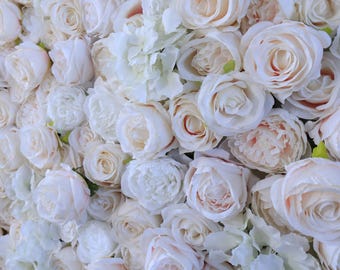 Ivory Blush Flower Wall Panel, 3D Silk Floral Backdrop (16x24 inches)