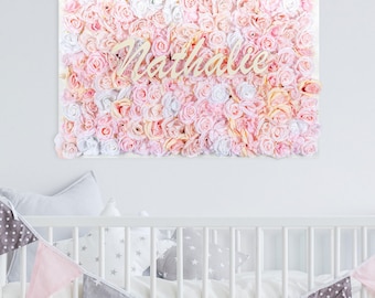 Handmade Flower Wall Decor with Name Sign - Baby Girl Nursery Art (28"x40")