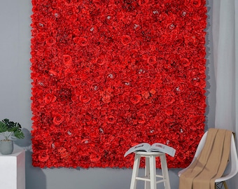 Scarlet Red Rose 3D Flower Wall Panel Artificial Floral Backdrop for Wedding and Party