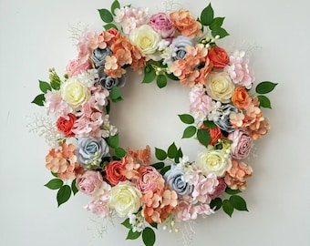 Faux Floral Front Door Wreath, Realistic Holiday Home Decor