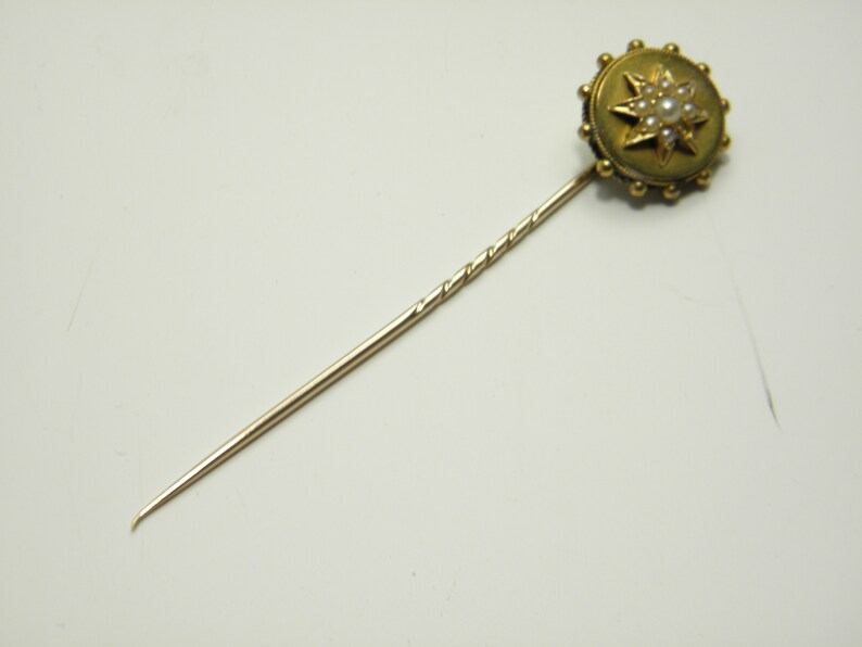 Lapel Hat Cravat etc 15ct Gold Pearl Stick Pin Antique Solid 15k 625 Rose Yellow for Tie