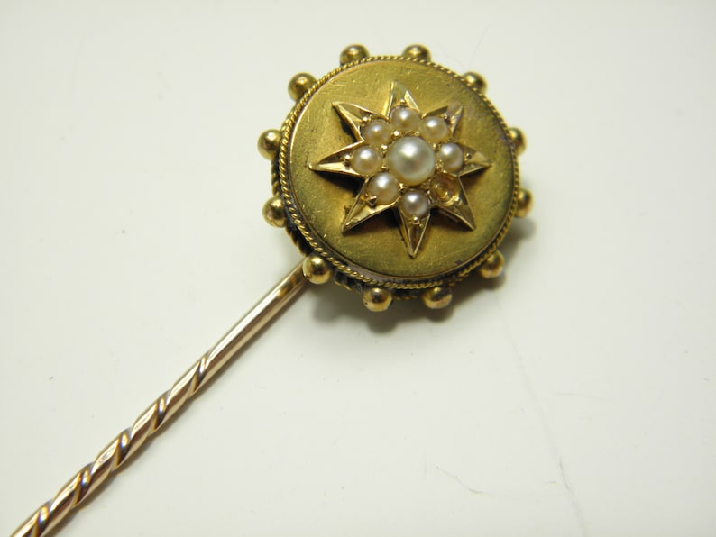 Lapel Hat Cravat etc 15ct Gold Pearl Stick Pin Antique Solid 15k 625 Rose Yellow for Tie