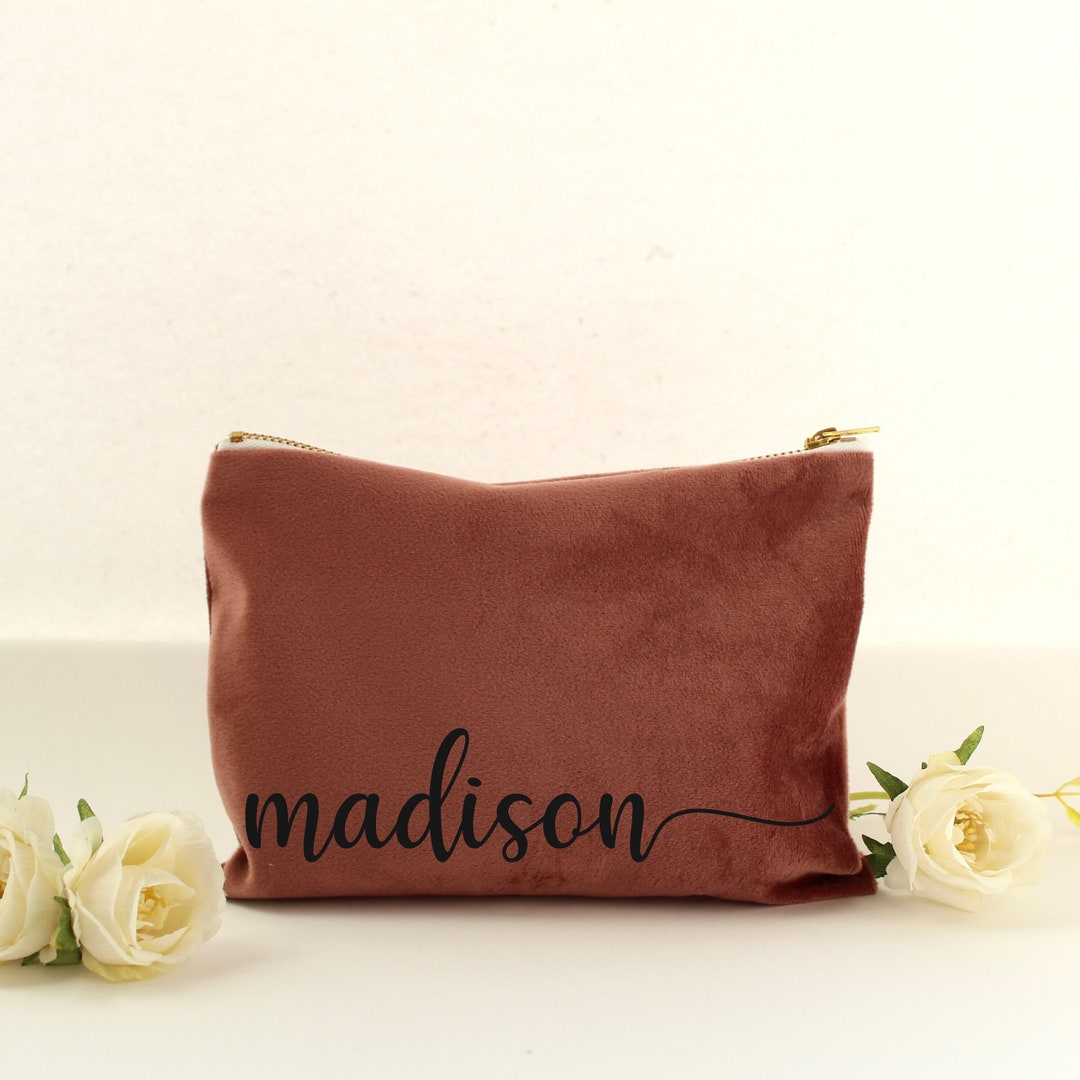 Soft Velvet Medium Size Makeup Bag With Customized Your Name Etsy