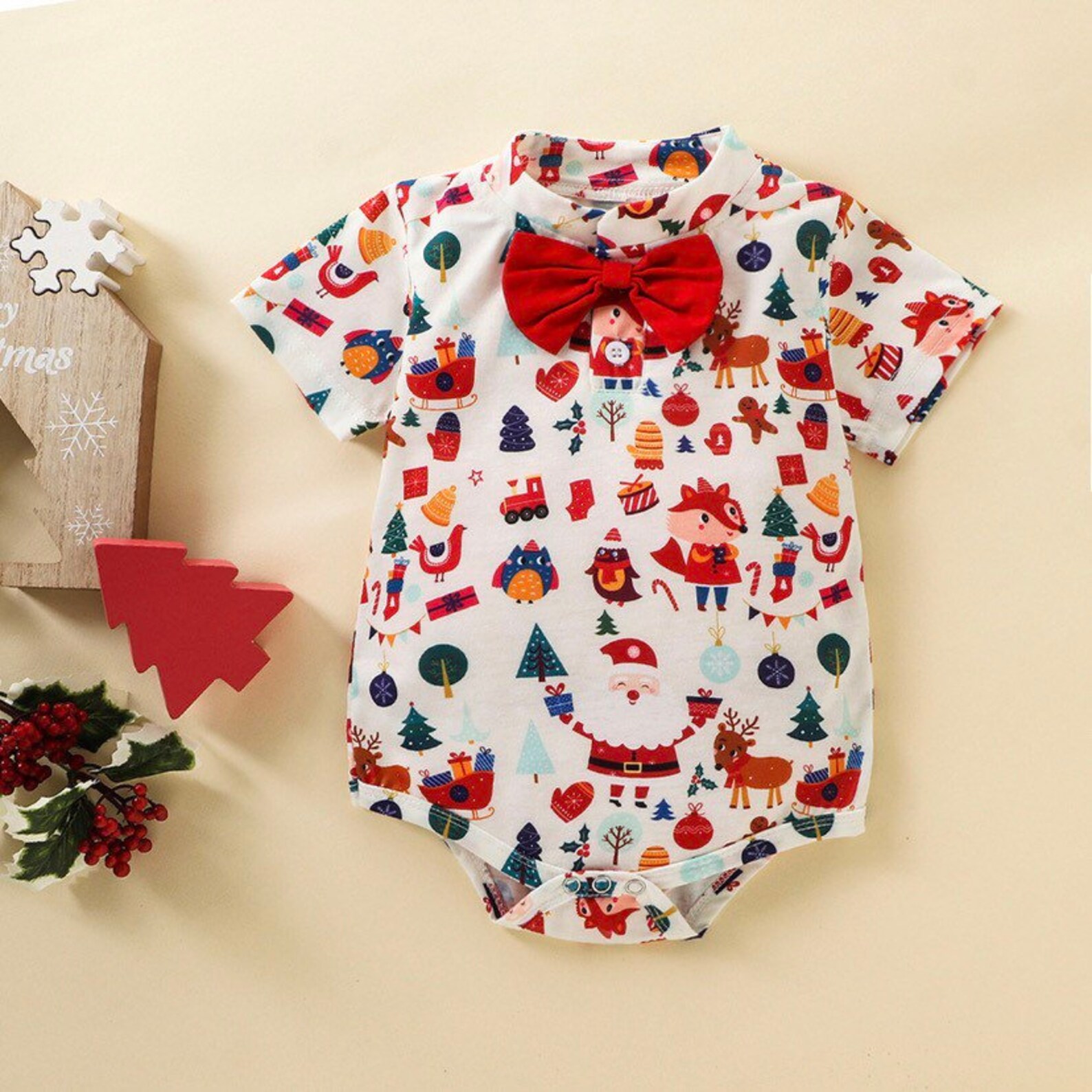 Christmas Outfit Set of Romper Xmas Shirt met Bow en Red Etsy