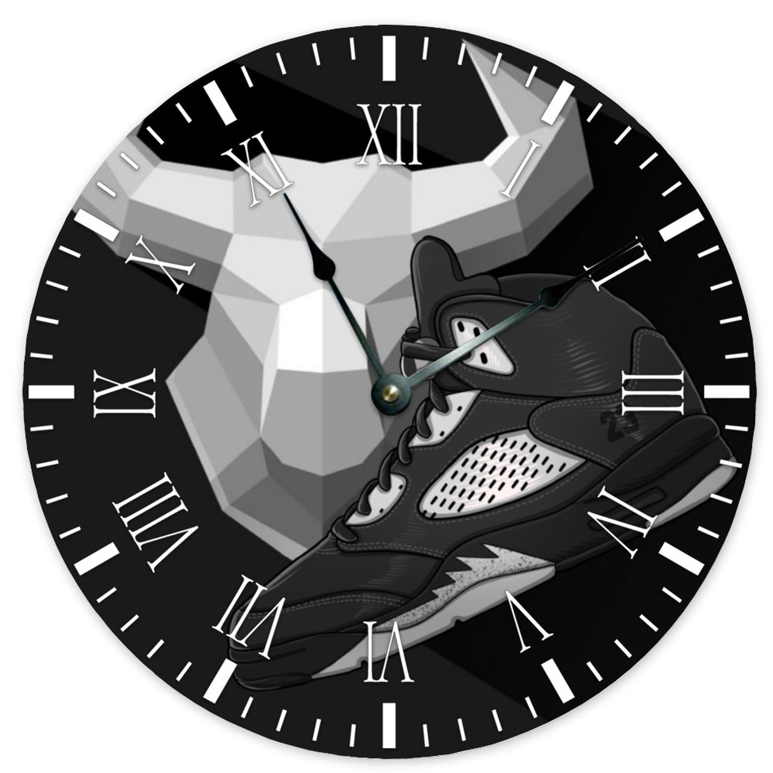 Jordan 5 Anthracite Wooden Wall Clock 15 Sneaker Clock Etsy