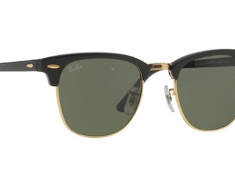 Ray Ban Clubmaster W0365 BLACK gOLD 51-21 145 G15 lenses Brand new with case Made in ITALY