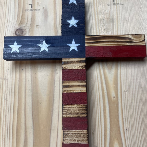 Wooden American Flag Cross Etsy