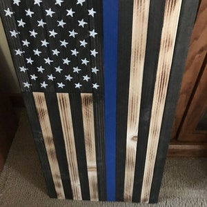 Thin Blue line wooden flag