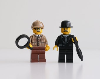 Detective Sherlock Holmes Watson set of custom assembly minifigures  from genuine LEGO® parts Great gift for mistery lovers