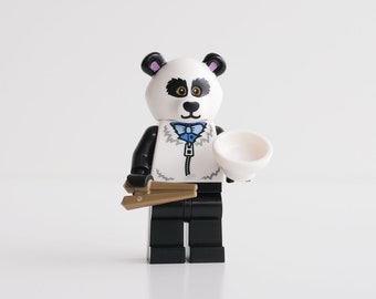 Guy in Panda Bear Costume with Rice Bowl and Chopsticks - custom assembly minifigure from genuine LEGO® parts - Gift for Chinese food lovers