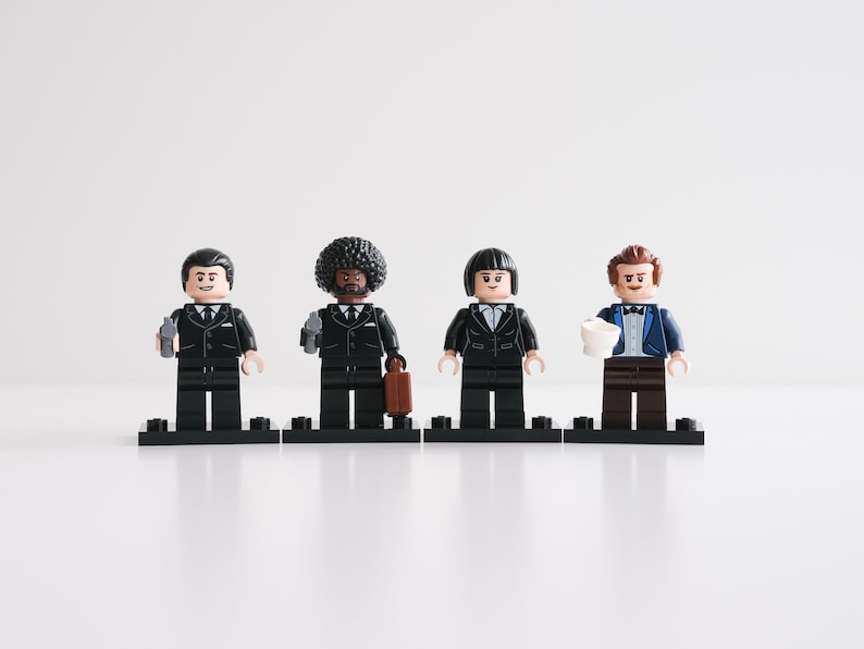 Pulp Fiction Mia, Vincent, Jules and 'The Wolf' - set of 4 custom assembly minifigures from genuine LEGO® parts