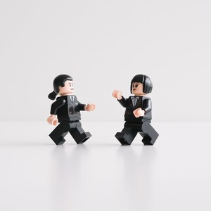Pulp Fiction Mia, Vincent, Jules and 'The Wolf' - set of 4 custom assembly minifigures from genuine LEGO® parts