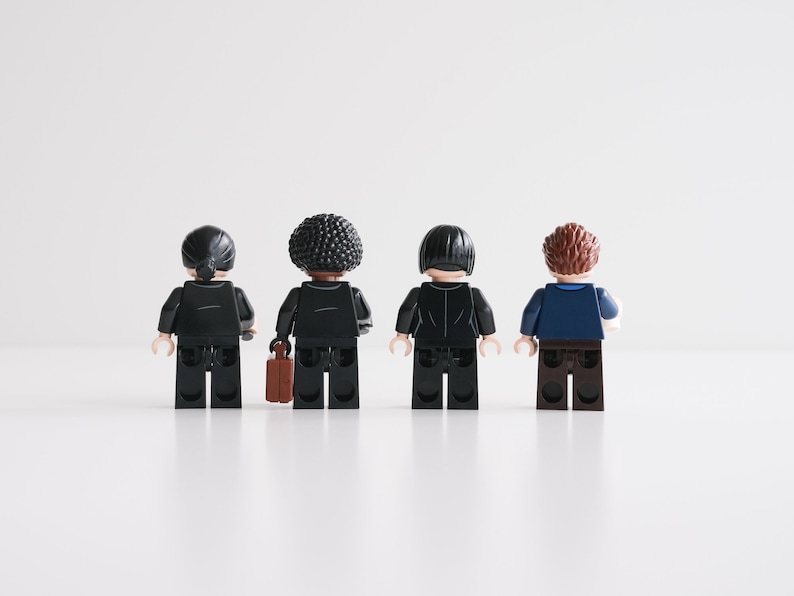 Pulp Fiction Mia, Vincent, Jules and 'The Wolf' - set of 4 custom assembly minifigures from genuine LEGO® parts