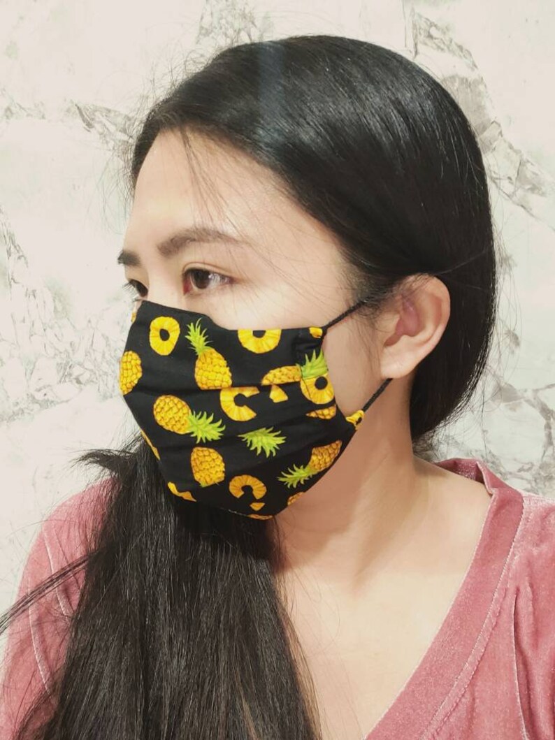 Waterproof Pineapple Face Mask With Nose Wire 100 Cotton Etsy