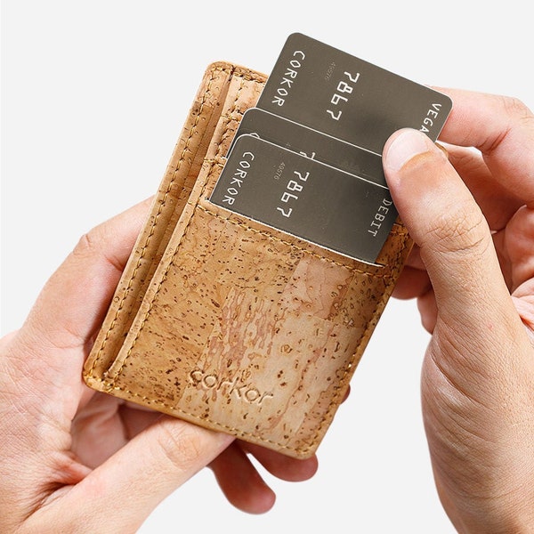 Porte-cartes  RFID, minimaliste, éco-responsable, haut de gamme, vegan, unisexe fait main au Portugal avec du cuir de liège naturel