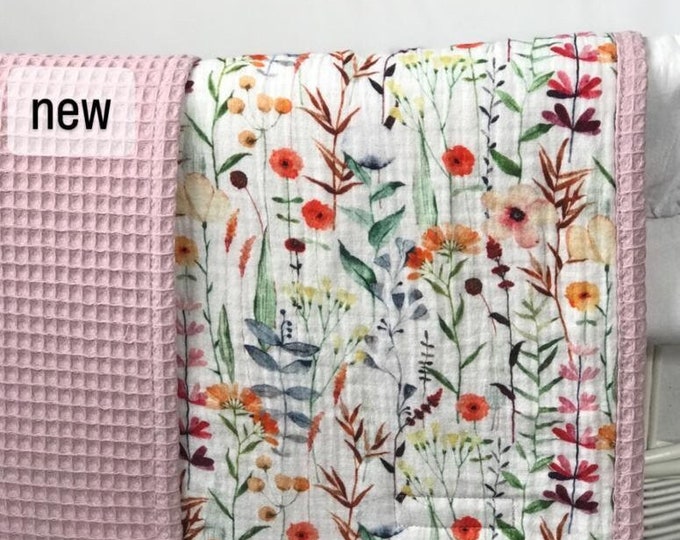 Baby Waffle Blanket Baby Swaddle Blanket Waffle Pique Blanket Floral ...