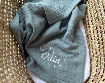 Personalisierte Baby Decke Musselin, Baby Decke, gestickte Decke, Decke im Boho Stil, Größe 76x90 cm