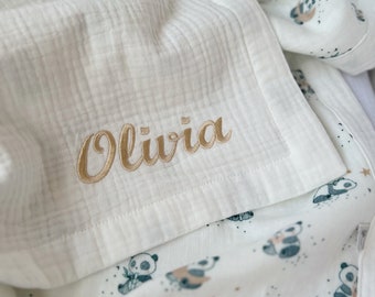 Cremeweiße Musselin Decke für Baby, Personalisierte Baby Decke, Größe 76x90 cm, Baby Decke