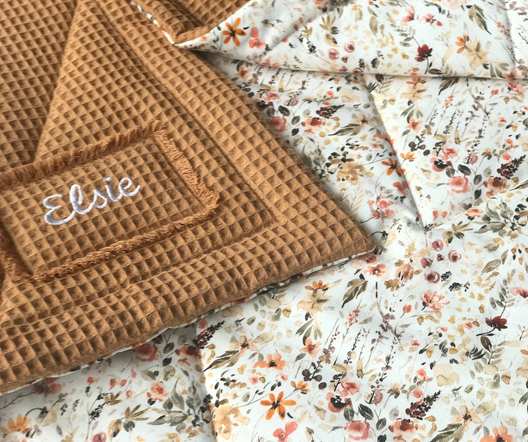 Baby Blanket With Name Waffle Blanket With Cotton Batting Baby Quilt