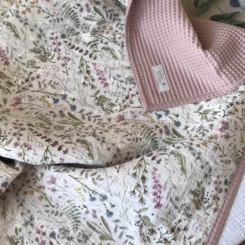 Baby swaddle blanket Waffle muslin blanket Embroidered muslin Etsy
