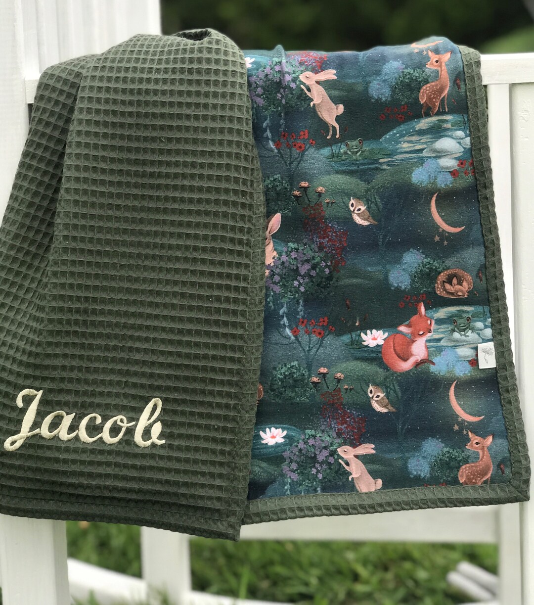 Baby Blanket With Name Forest Animal Blanket Dark Green Swaddle Blanket