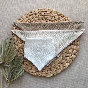 Lot de 3 bandanas 6 épaisseurs en gaze, bavoirs pour bébé en mousseline, bavoir en coton biologique, bavoir en gaze absorbante, cadeau pour nouvelle maman image 1