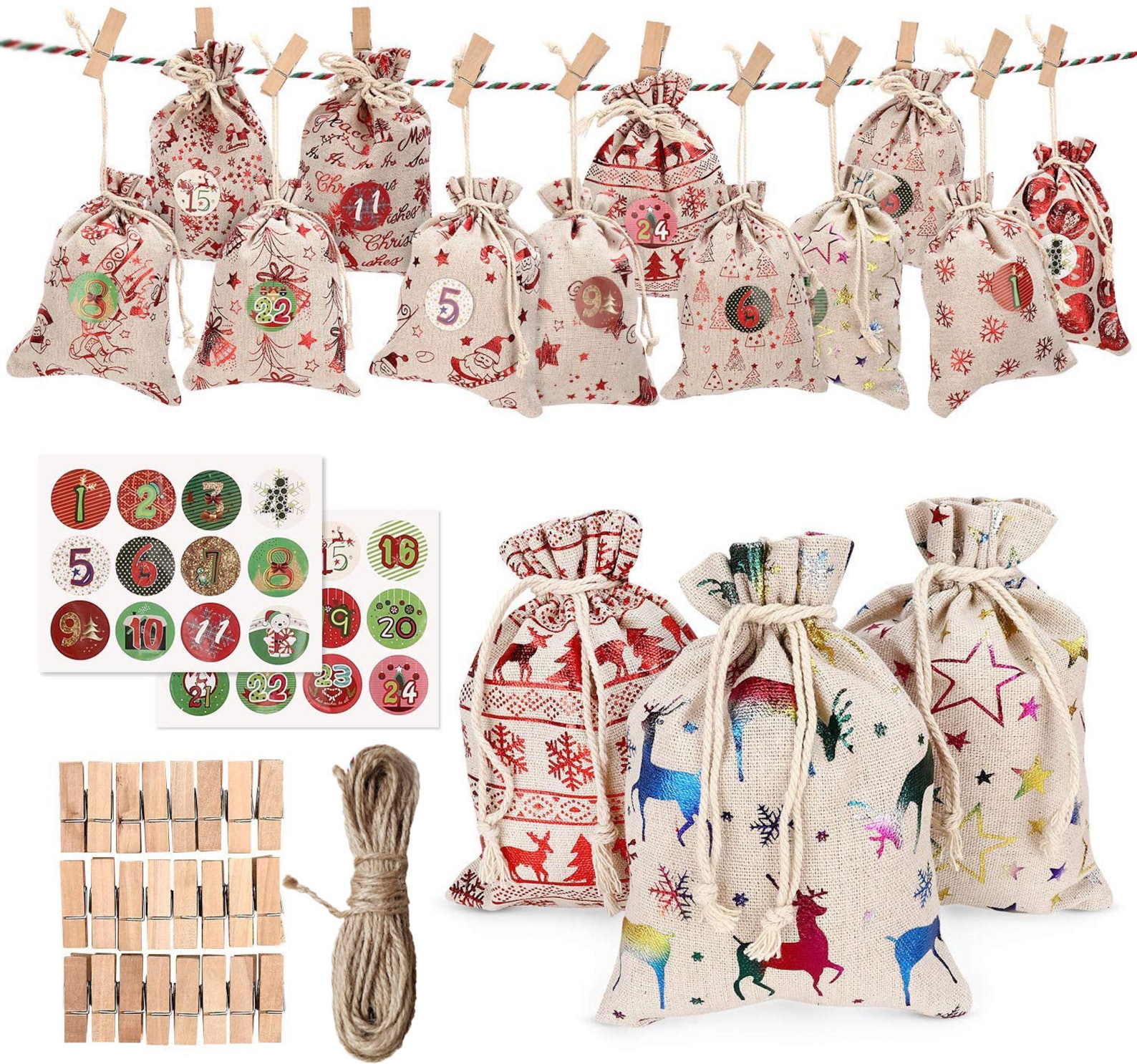 24 Christmas Advent Calendar Sacks Christmas Advent Calendar Etsy