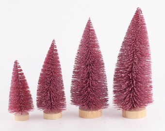 10CM Christmas Crafting and Party Home Decoration 99native@ Mini Christmas Tree Set Miniature Christmas Tree Pine Trees Sisal Trees Tabletop Trees with Wood Base for Miniature Scenes