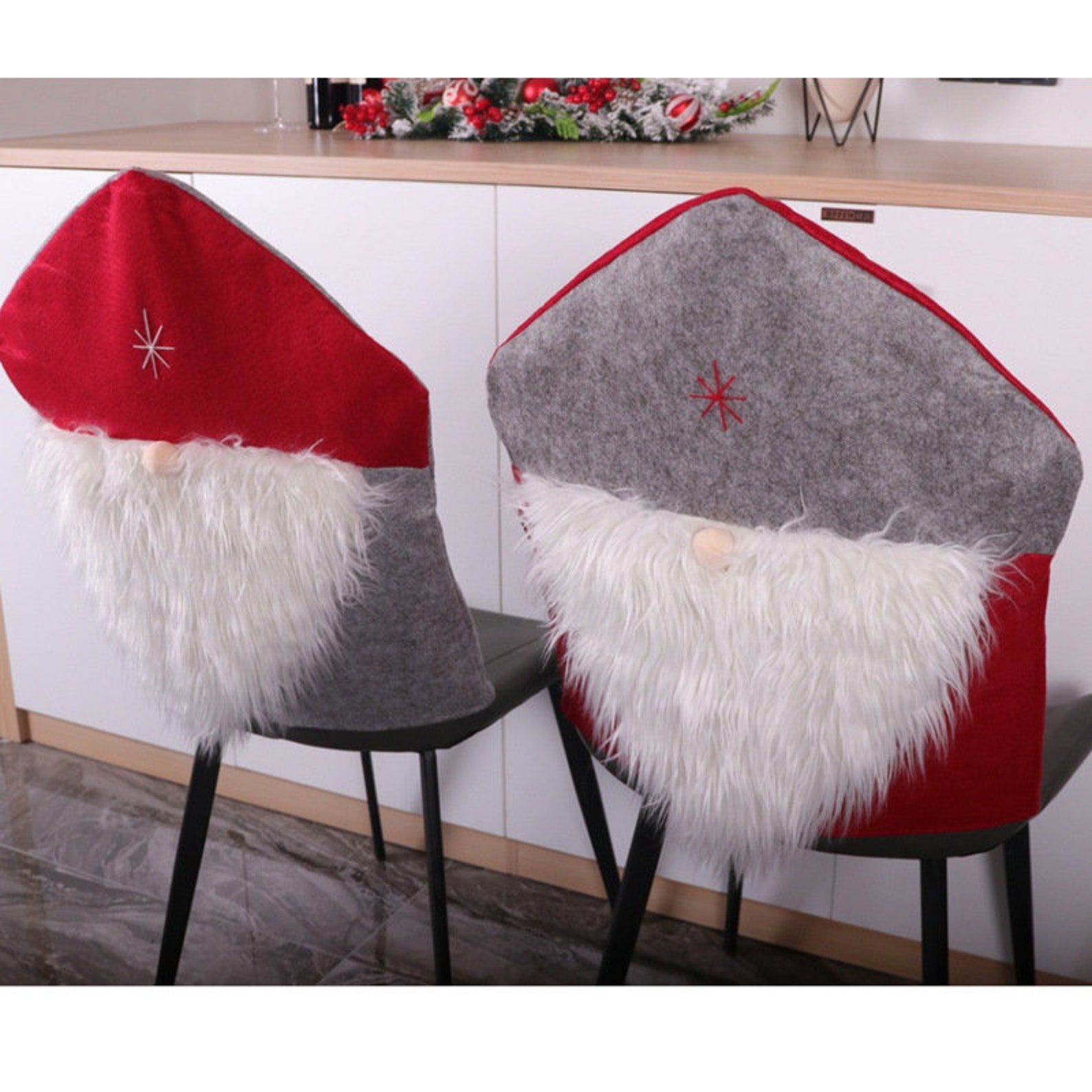 2 Christmas Chair Covers Gnomes Chair Cover Christmas Home Etsy