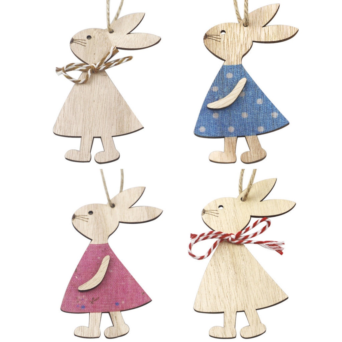 4 Bunny Ornaments Wood Rabbit Ornaments for Easter Easter Etsy
