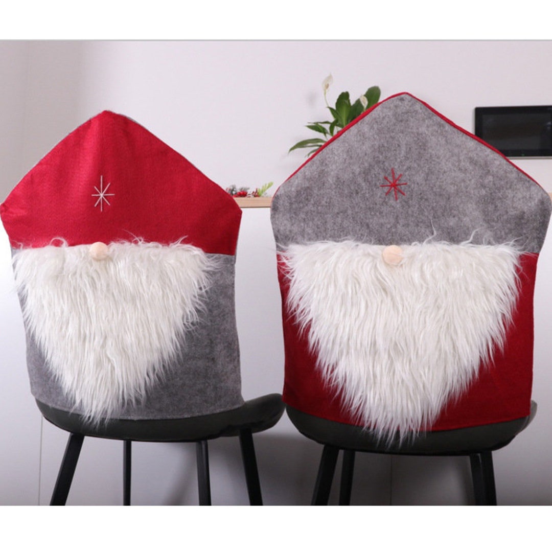 2 Christmas Chair Covers Gnomes Chair Cover Christmas Home Etsy