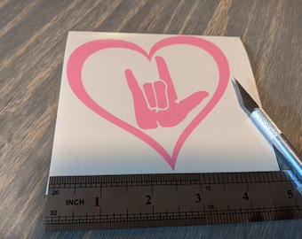 ASL I Love You Heart Decal, Vinyl Sticker (4x4)
