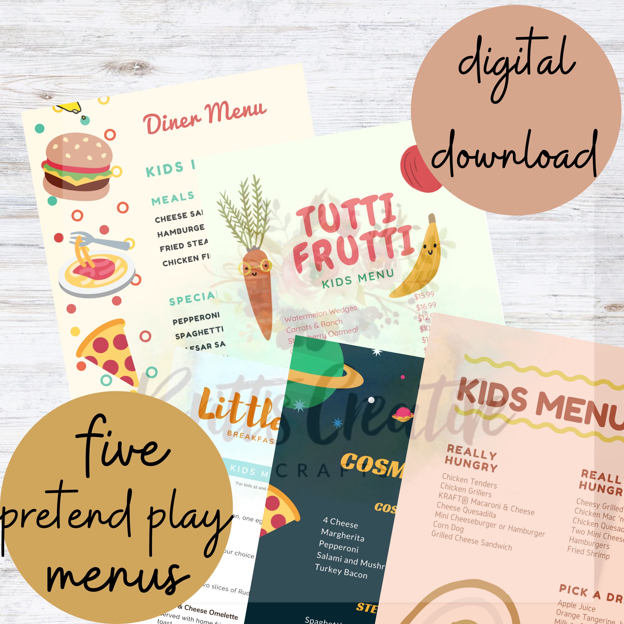 Pretend Play Kitchen Menus Pretend Diner Printable Digital Etsy