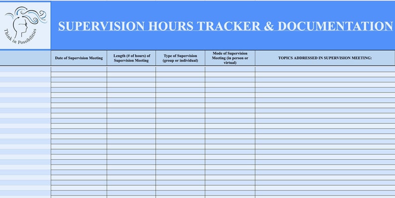 Lcsw Clinical Hours Log Google Sheets Template Supervision Etsy