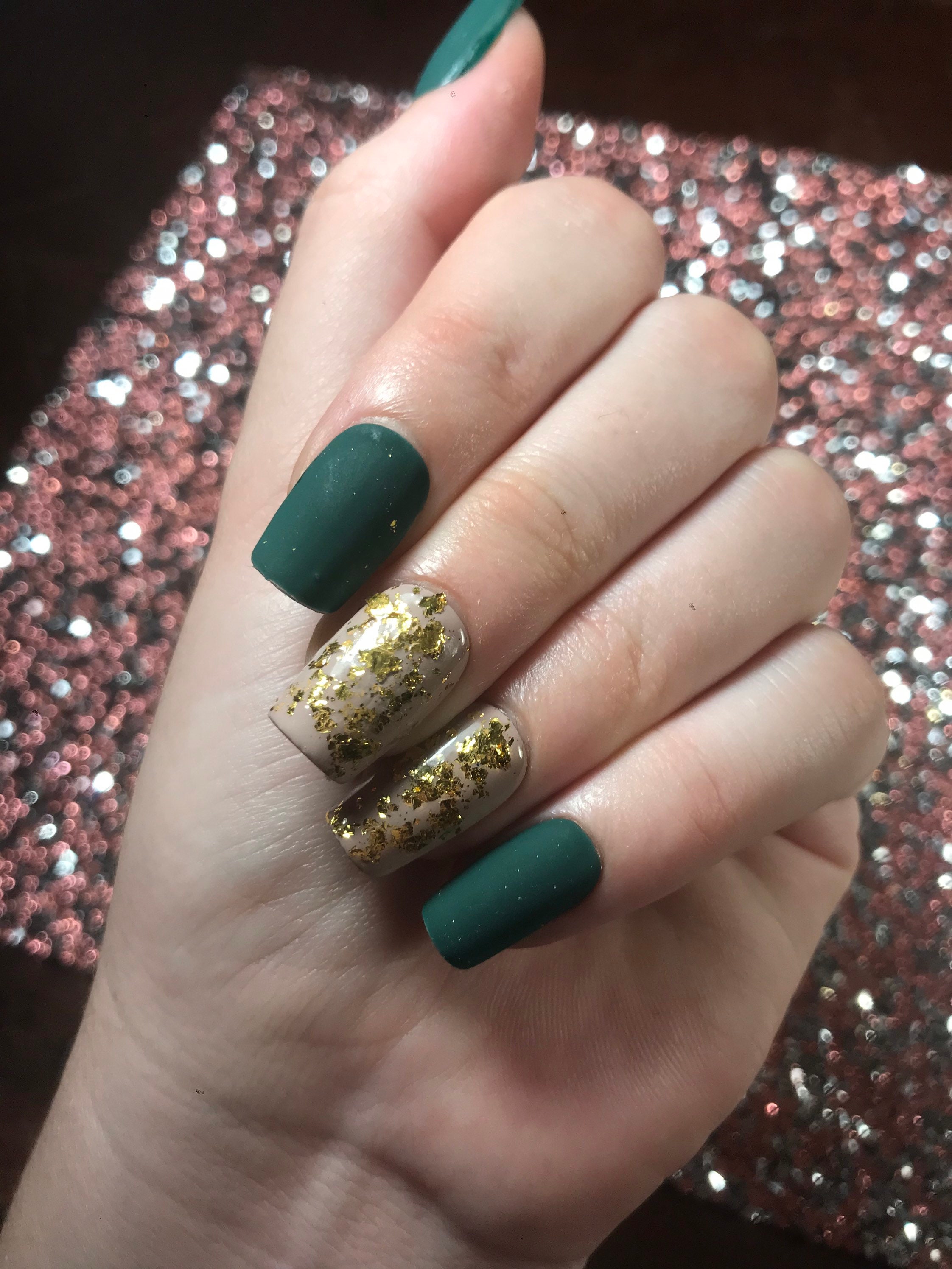Green and Gold Nails - Etsy