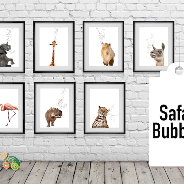 SAFARI Tier Blase Druck Set von 7, druckbare Kindergarten Wand Kunst Dekor, instant Digital Download, Kinderzimmer Spielzimmer Den Wohnzimmer Poster