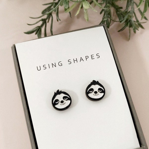 Sloth Stud Earrings, Cute Fun Quirky Sloth Jewellery, Gift for Her, Animal Lover, Nature Inspired, Wooden Stud Earrings, Eco friendly, SBK49