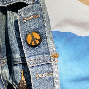 Hand Painted Wooden Peace Sign Pin - Eco Friendly Brooch