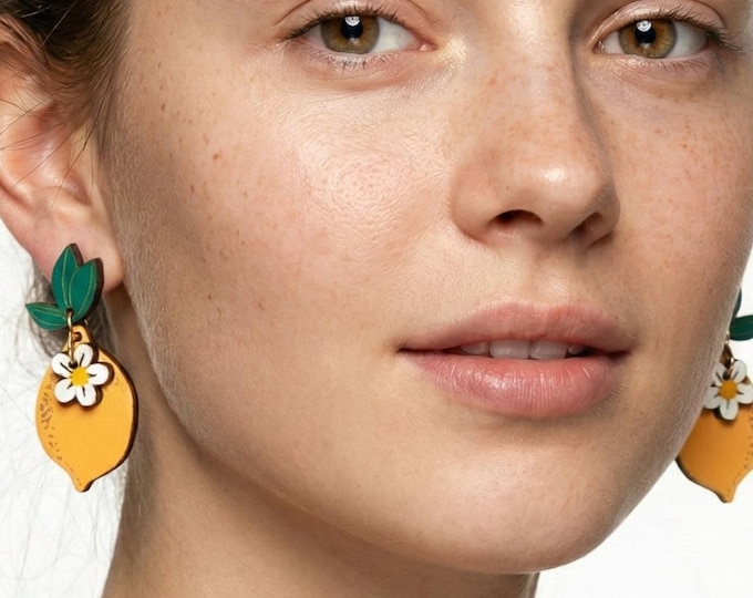 Lemon Drop Earrings: Birch Wood Citrus Jewelry