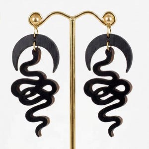 Black Snake Dangle Earrings, Moon Jewelry, Gothic Statement Earrings